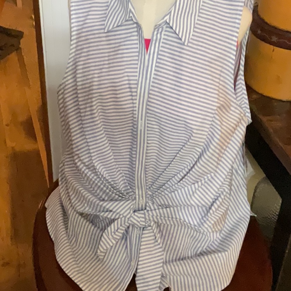 🔥HOT Nine West Blue/White Striped Sleeveless Top Women’s Plus Size XXL NWT